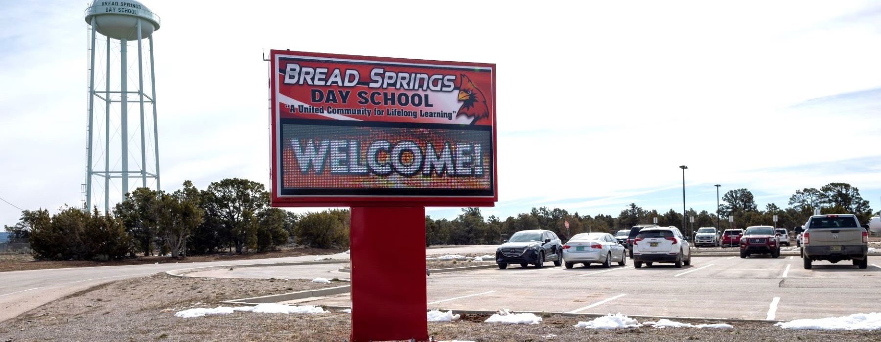 Welcome sign at Bread Springs Day School
